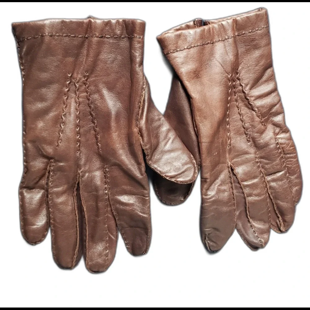 Vintage Fownes Brown Leather Lined Winter Gloves Womens Size XL Soft Chocolate